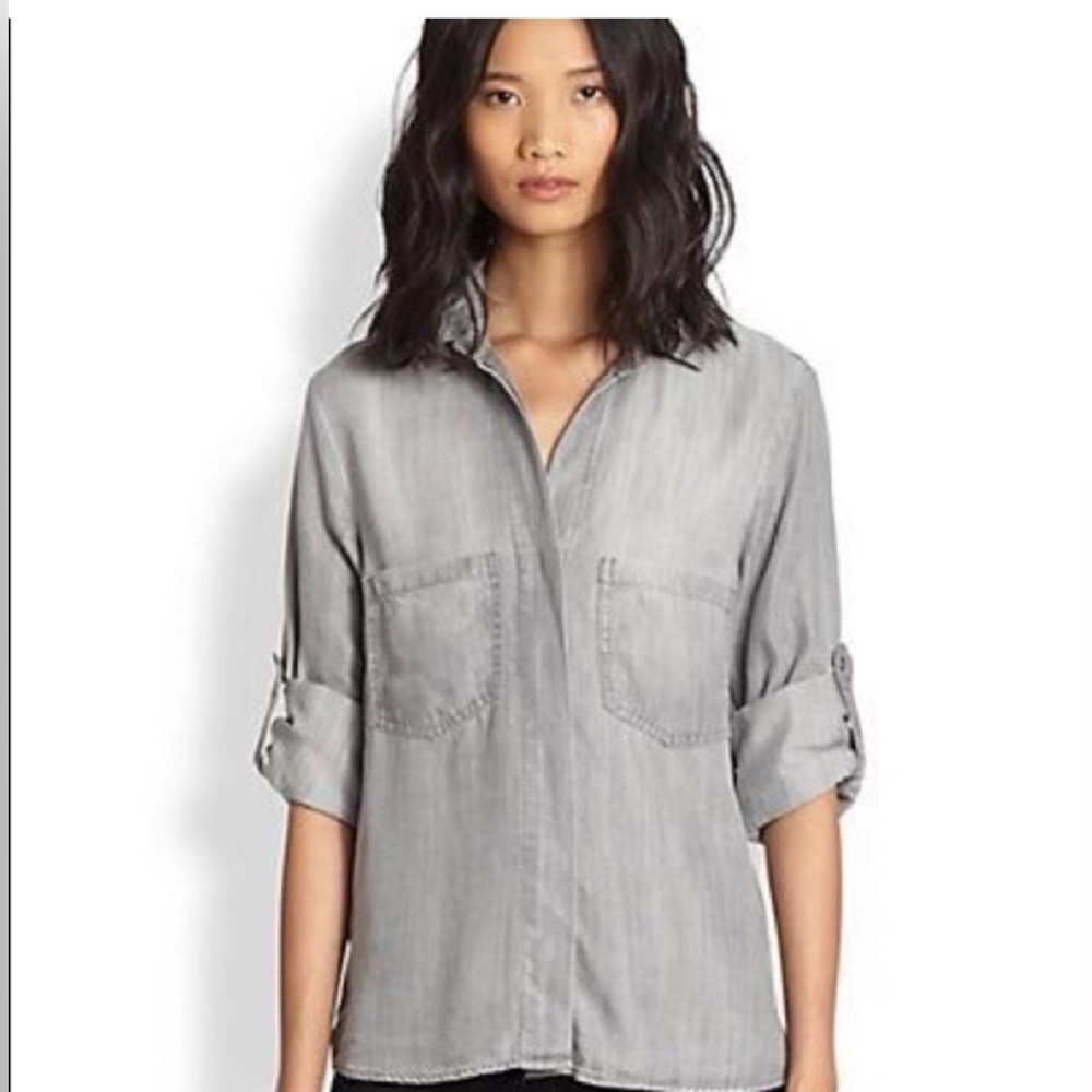 Bella Dahl Gray Half Button-Up Shirt